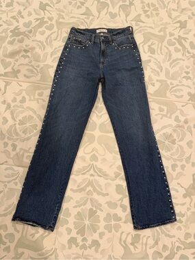 Abercrombie & Fitch Dark Blue Straight-Leg Jeans with Stud Detailing